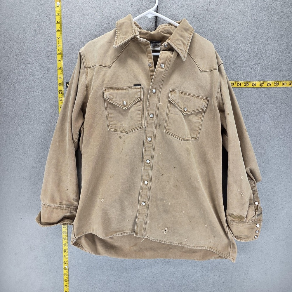 Vintage LAPCO Shirt Mens XL Brown Canvas Pearl Snap Thrashed Workwear